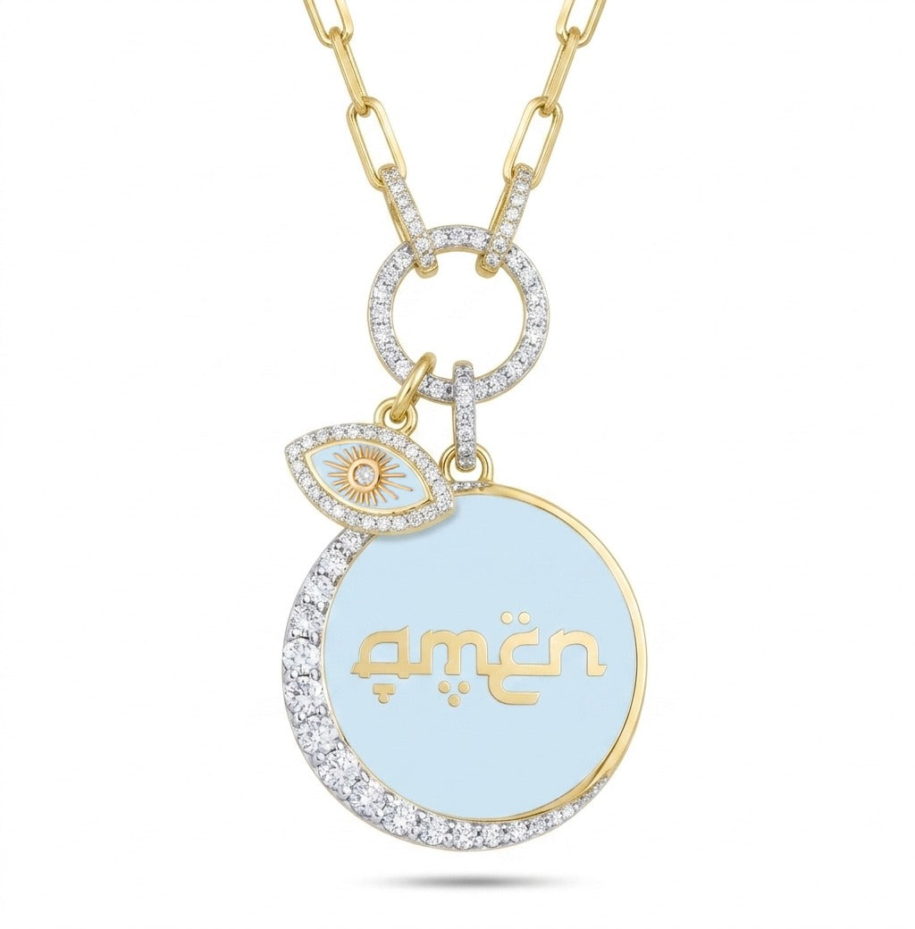 Halo diamonds with eye charm - light blue