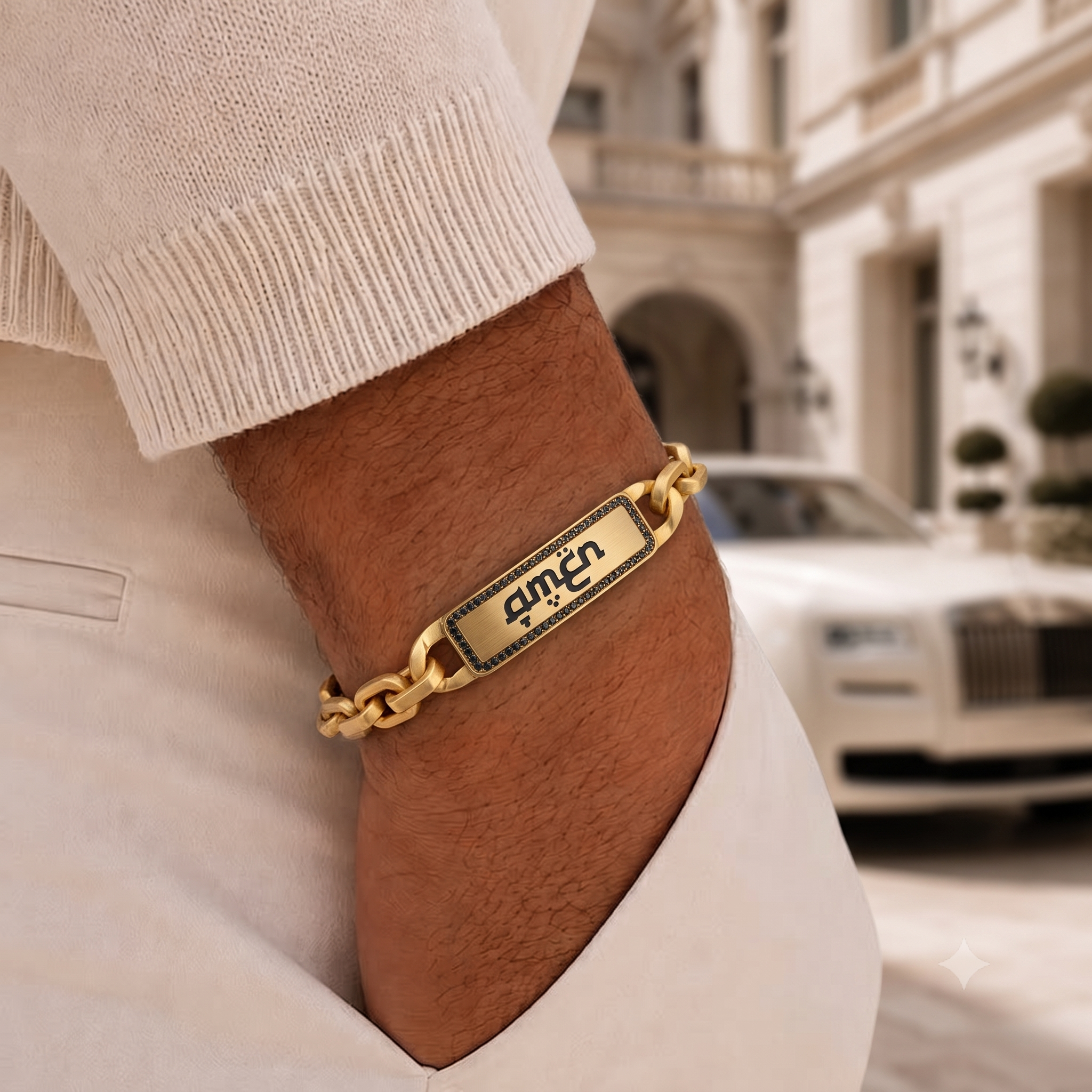 Gold Link Bar with Black Diamonds